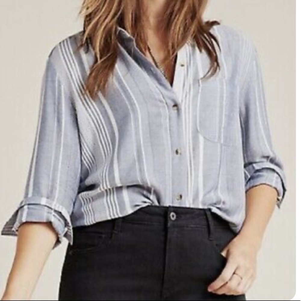 Maeve by Anthropologie Chatham Striped Button Down Long Sleeve Collared Shirt